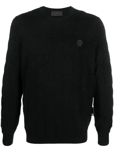 Philipp Plein Logo-patch Crew Neck Jumper In Black