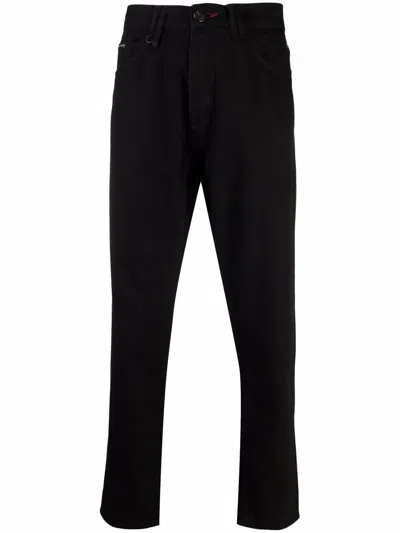 Philipp Plein Logo-patch Detail Trousers In Schwarz
