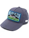 Philipp Plein Logo-patch Distressed Cotton Baseball Cap In Blau