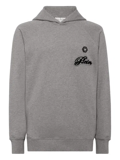 Philipp Plein Logo-patch Hoodie In Gray