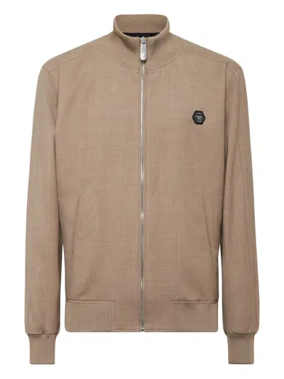 Philipp Plein Logo-patch Jacket In Brown