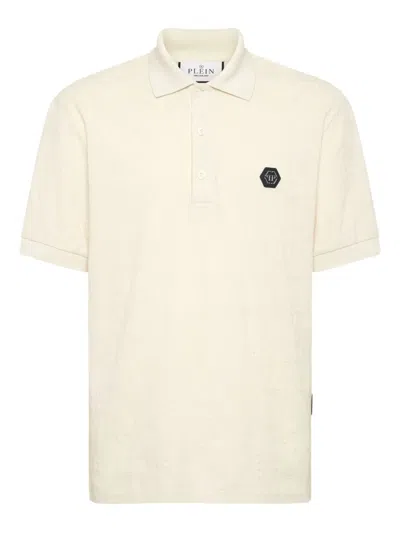 Philipp Plein Logo-patch Jacquard Polo Shirt In Neutral