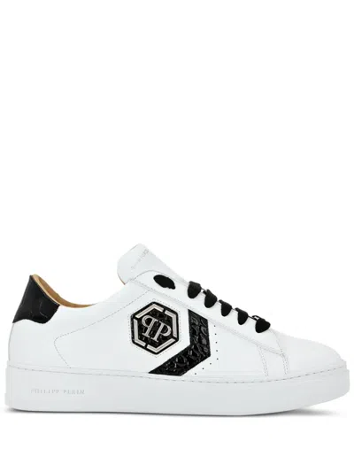 PHILIPP PLEIN LOGO-PATCH PANELLED LEATHER SNEAKERS