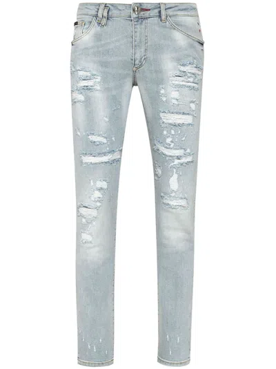 Philipp Plein Logo-patch Slim-cut Jeans In Blue