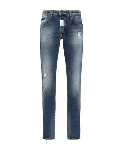 Philipp Plein Logo Patch Straight-cut Jeans In Blue