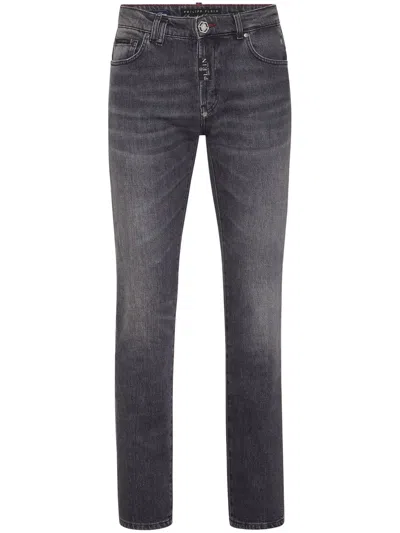 Philipp Plein Logo-patch Straight-leg Jeans In Grau