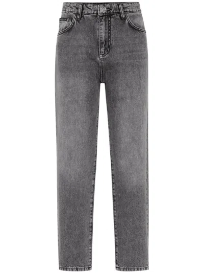 Philipp Plein Logo-patch Straight-leg Jeans In Grey