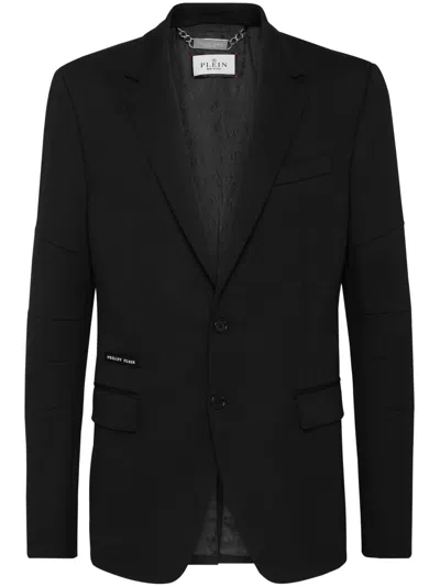 Philipp Plein Logo-patch Twill Blazer In Black