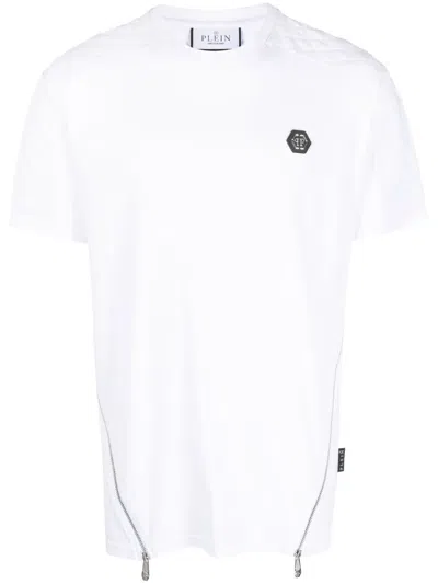 Philipp Plein Logo-patch Zip-detailing T-shirt In White