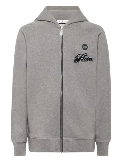 Philipp Plein Logo-patch Zip-up Hoodie In Gray