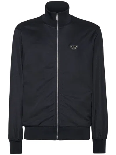 Philipp Plein Logo Patch Zipped Jacket In Black