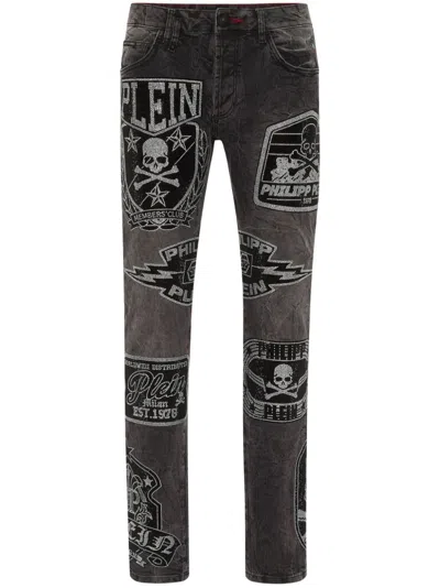 Philipp Plein Logo-patches Jeans In Grey