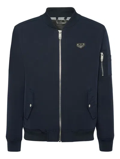 Philipp Plein Logo-plaque Bomber Jacket In Blue