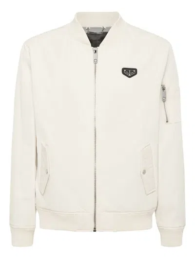 Philipp Plein Logo-plaque Bomber Jacket In Neutral
