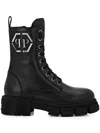 Philipp Plein Embossed Leather Boots Mid Flat In Schwarz