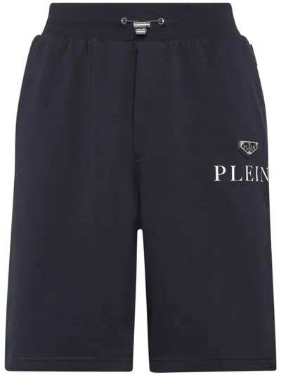 Philipp Plein Logo-plaque Cotton-blend Shorts In Blue