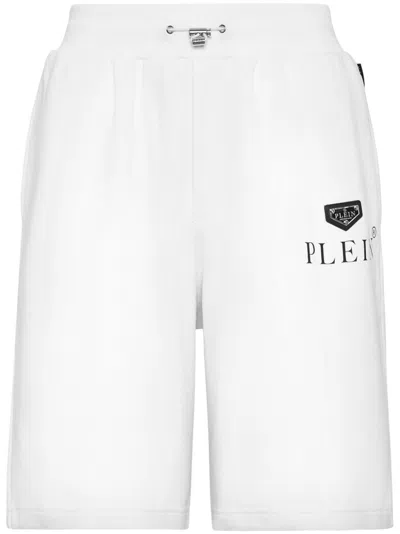 Philipp Plein Logo-plaque Cotton-blend Shorts In White