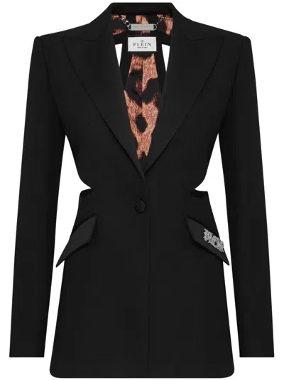 Philipp Plein Logo-plaque Cut-out Blazer In Black