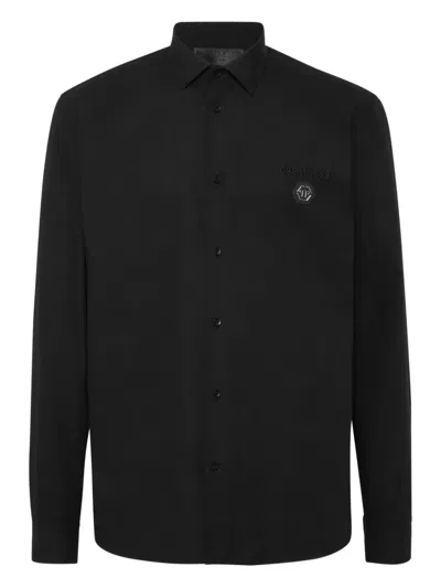 Philipp Plein Logo-plaque Embroidered Shirt In Black