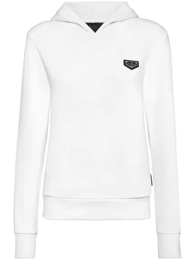 Philipp Plein Logo Plaque Hoodie In Weiss