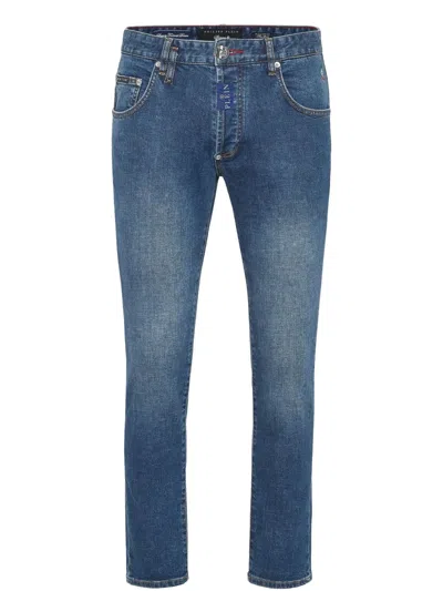 Philipp Plein Logo-plaque Jeans In Blau