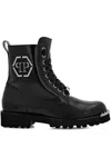 Philipp Plein Logo-plaque Lace-up Boots In Schwarz