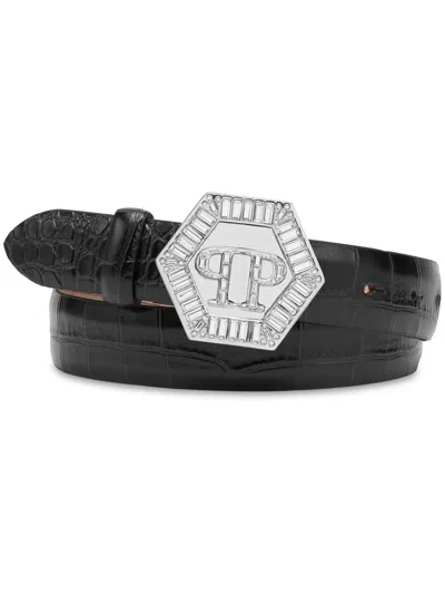 Philipp Plein Logo-embellished Leather Belt In Black