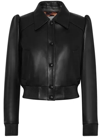 Philipp Plein Logo-plaque Leather Bomber Jacket In Black