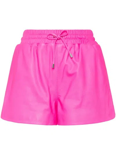 Philipp Plein Logo-plaque Leather Shorts In Pink
