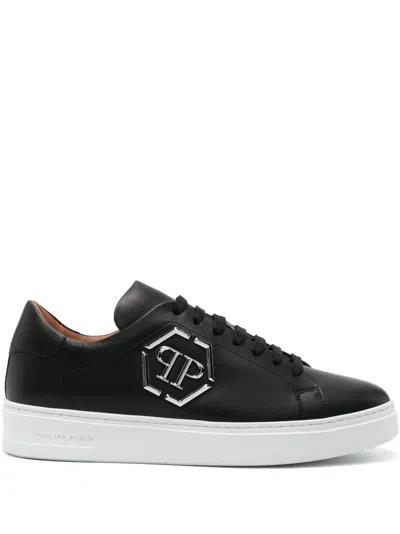 Philipp Plein Logo-plaque Leather Sneakers In Black