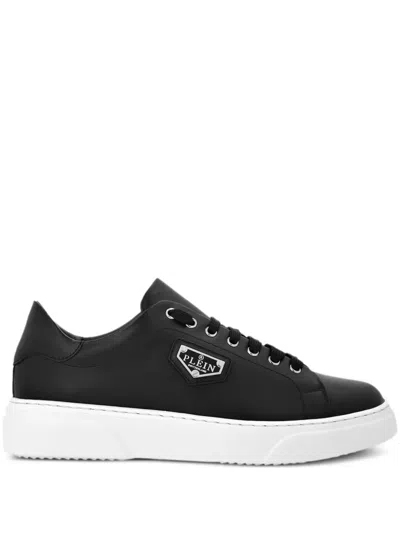 Philipp Plein Logo-plaque Leather Sneakers In Black