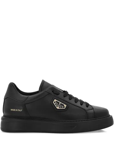 Philipp Plein Logo-plaque Leather Trainers In Black