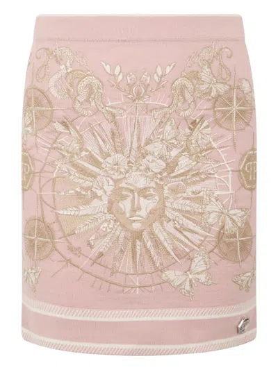 Philipp Plein Logo-plaque Mini Skirt In Pink