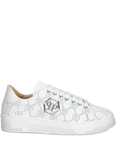 Philipp Plein Logo-plaque Perforated Sneakers In White