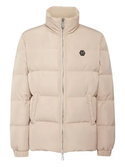 Philipp Plein Nylon Puffer Jacket Late Checkout In Neutral
