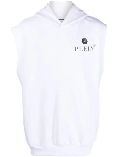 Philipp Plein Logo-plaque Sleeveless Hoodie In White