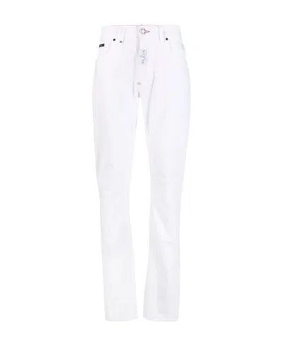 Philipp Plein Logo-plaque Slim-cut Jeans In White