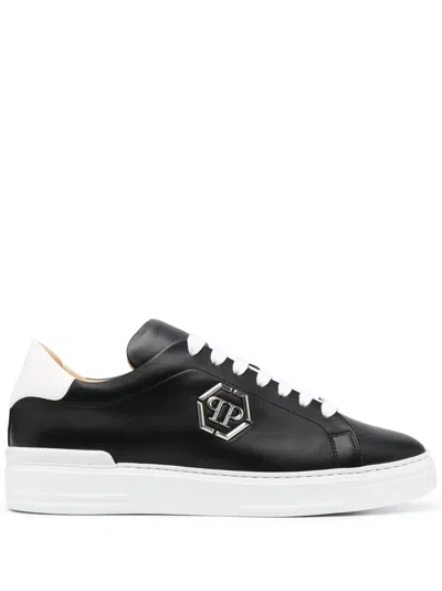 Philipp Plein Logo-plaque Two-tone Leather Sneakers In Black