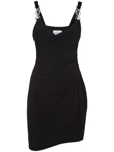 Philipp Plein Logo-plaque V-neck Minidress In Schwarz