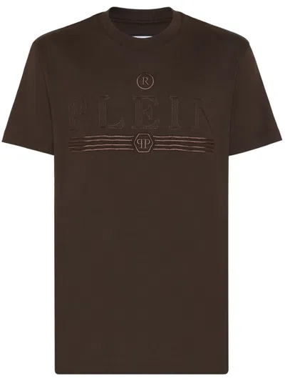 Philipp Plein Logo-print Cotton T-shirt In Brown