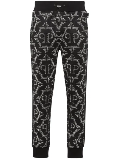 Philipp Plein Logo-print Cotton Track Pants In Black
