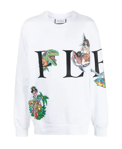 Philipp Plein Logo-print Crew Neck Sweatshirt In White