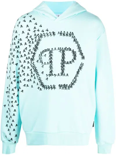 Philipp Plein Logo-print Detail Hoodie In Blue
