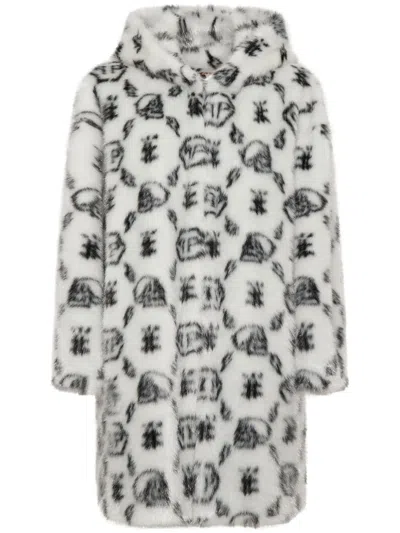Philipp Plein Logo-print Faux-fur Coat In White