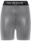 Philipp Plein Logo-print Strap Metallic-threading Shorts In Black