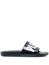 Philipp Plein Two-tone Logo-print Slides In Blue