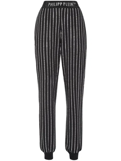 Philipp Plein Logo-print Strap Crystal-embellished Track Pants In Black