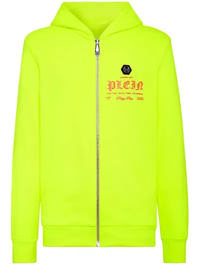 Philipp Plein Logo-print Zipped Hoodie In Yellow