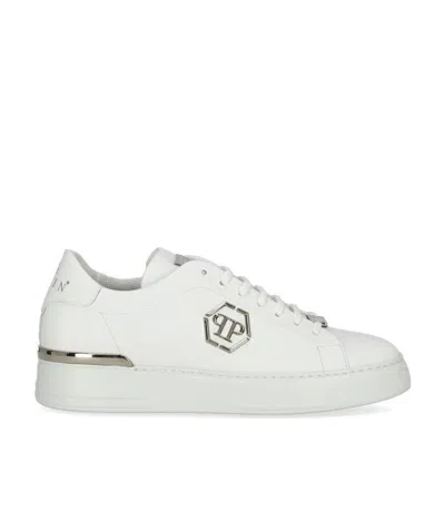 Philipp Plein Crocodile-effect Lace-up Sneakers In White