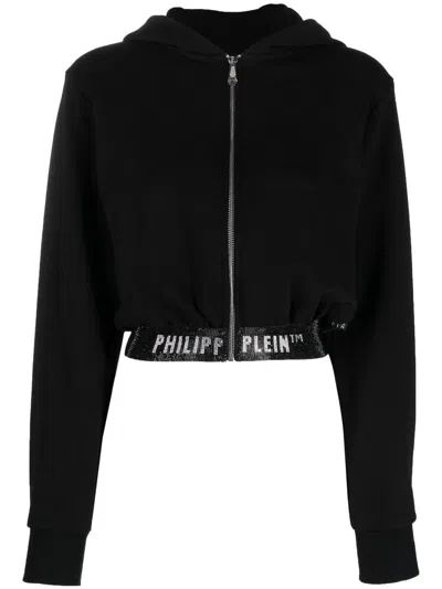 Philipp Plein Logo-underband Cropped Hoodie In Black
